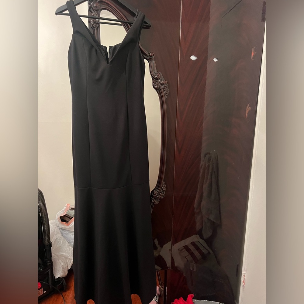 Women’s black wedding gown or bridesmaid dress.